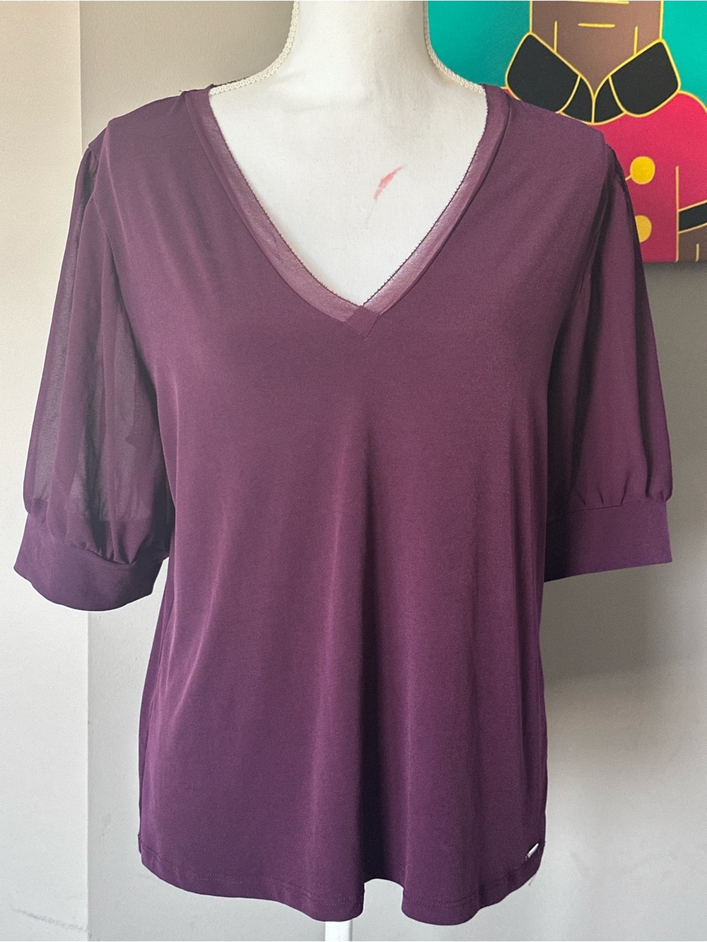 Calvin Klein Plum V-Neck Short Sleeve Top